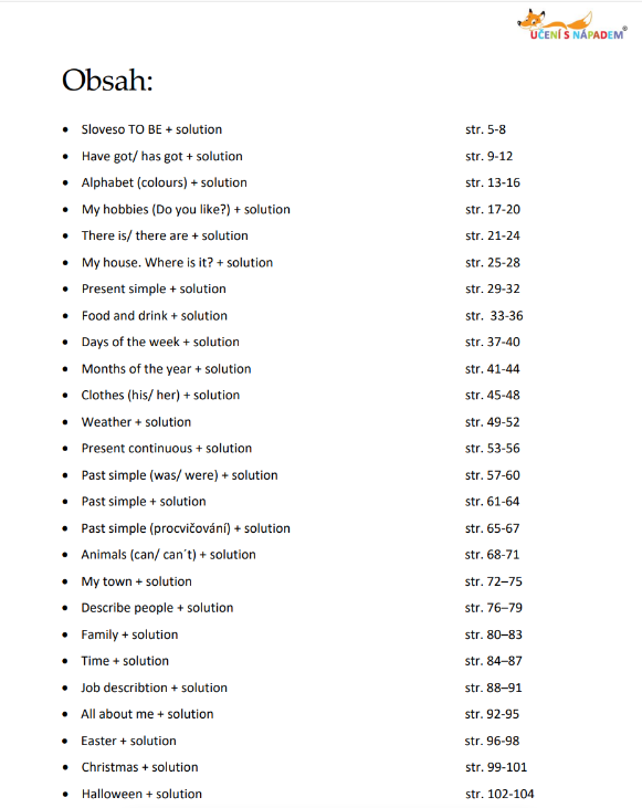 Pracovní listy pro anglický jazyk - Typ pomůcky: PDF soubor - multilicence pro školu, Vyberte třídu: komplet 3. - 5. třída