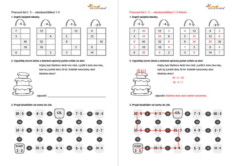 Matematika pro 3. třídu - pracovní listy
