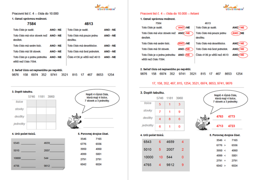 Matematika pro 4. třídu - pracovní listy