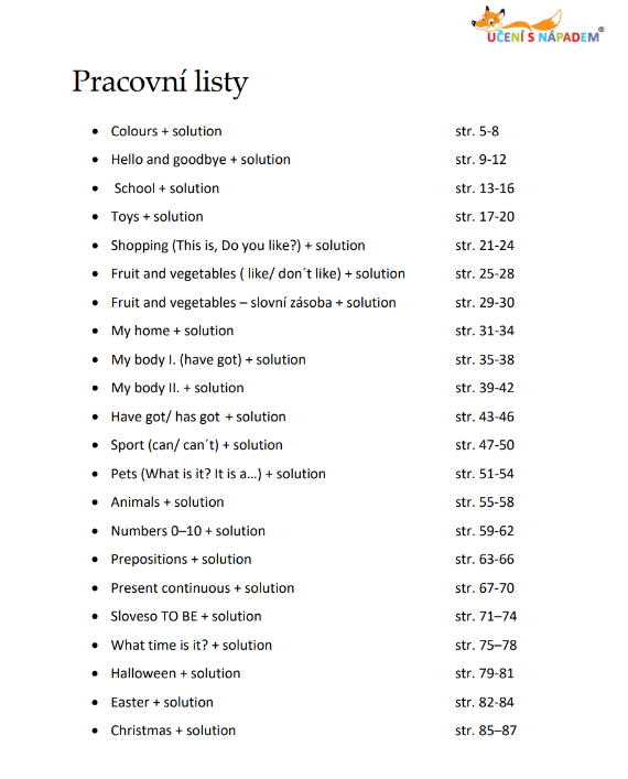 Pracovní listy pro anglický jazyk - Typ pomůcky: PDF soubor - multilicence pro školu, Vyberte třídu: komplet 3. - 5. třída