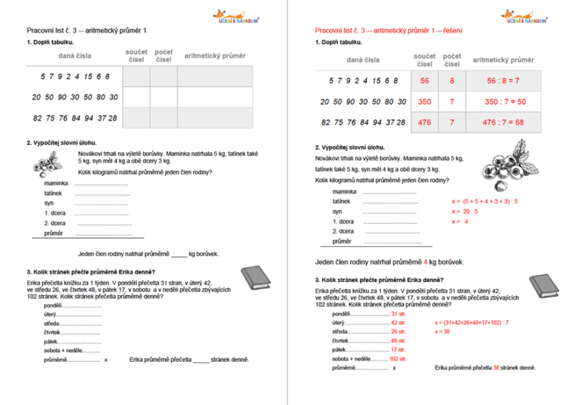 Matematika pro 4. třídu - pracovní listy - Typ pomůcky: Tištěná pomůcka