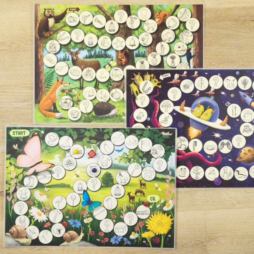 Deskové hry A3 – logopedie – CSZ, ČŠŽ, ĎŤŇ, K, L, R, Ř - Typ pomůcky: Tištěná pomůcka