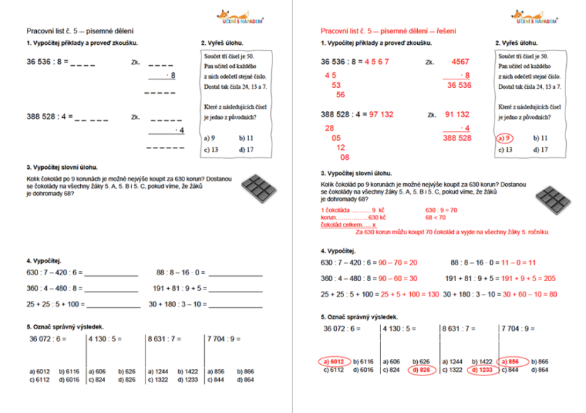 Matematika pro 5. třídu - pracovní listy