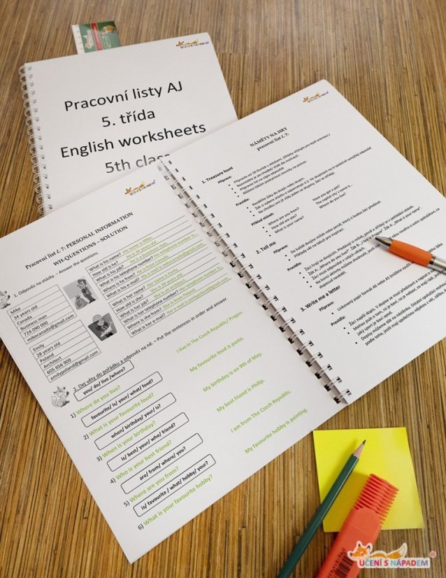 Pracovní listy pro anglický jazyk - Typ pomůcky: PDF soubor - multilicence pro školu, Vyberte třídu: komplet 3. - 5. třída
